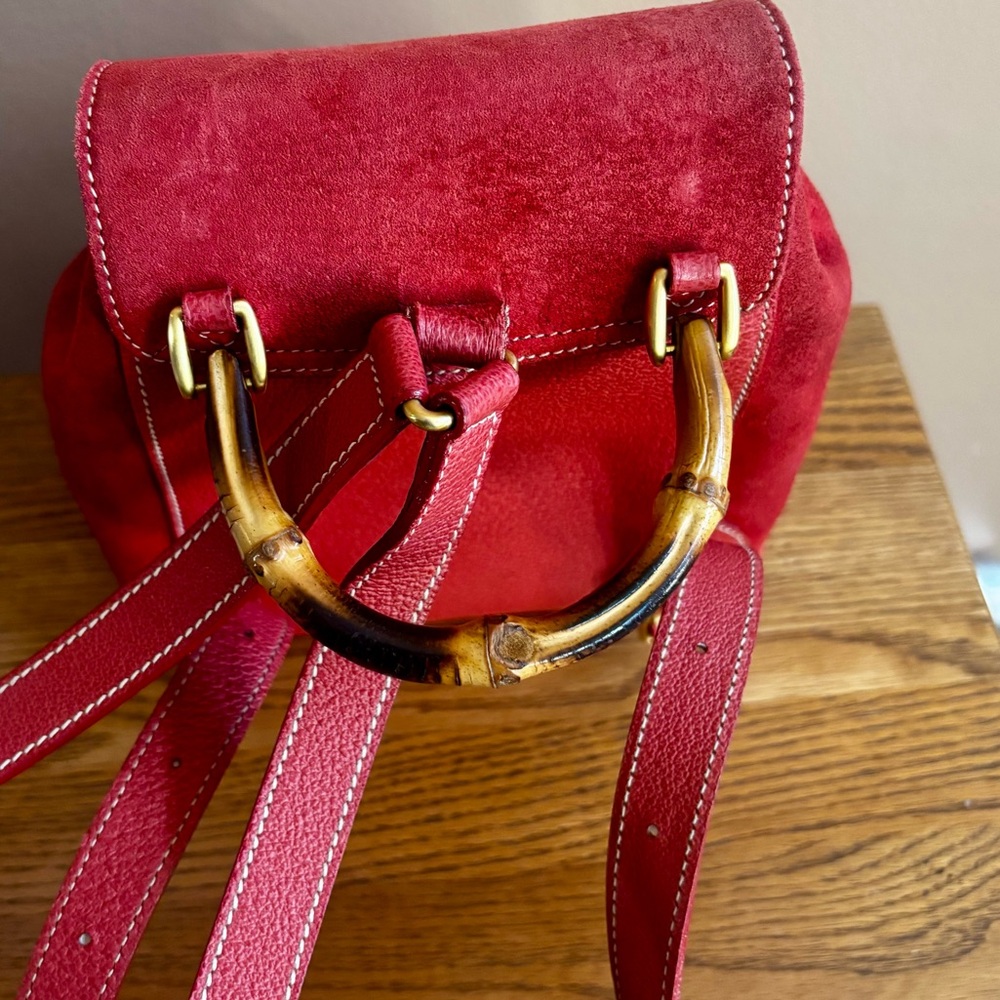 GUCCI BAMBOO (MINI) BACKPACK RED SUEDE LEATHER. 
NEWLY CLEANED AND CONDITIONED - Picture 12 of 16